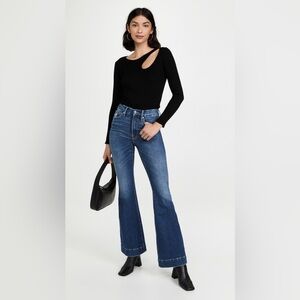 Good American Good Legs Flare Deep V Back blue denim jeans Size 14